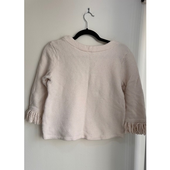 Deletta Cream Textured Fringe Sleeve V Neck Sweater Top Women's Size S - Picture 4 of 5